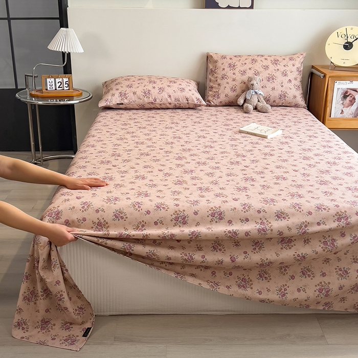 91家纺网 家纺一手货源 找家纺 芃成家纺 2026春夏新款全棉纯棉加厚老粗布单床单床单单件床单三件套 月下玫瑰