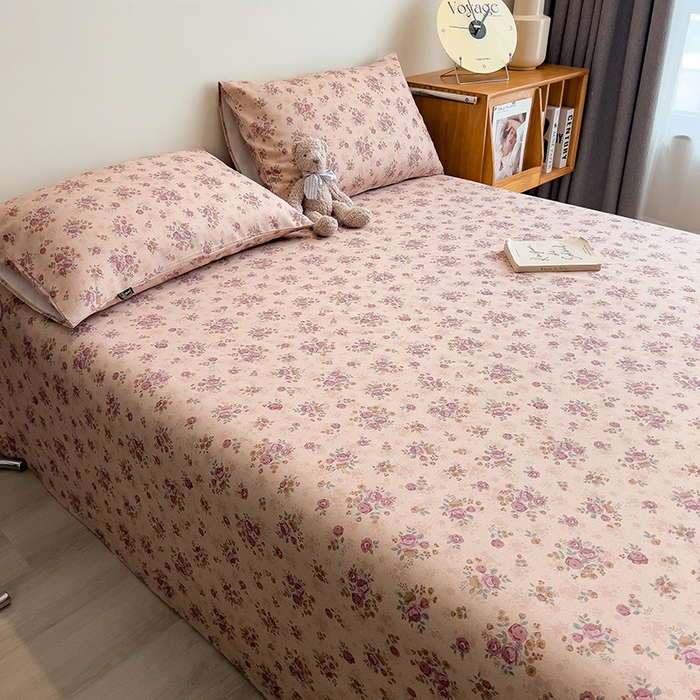 91家纺网 家纺一手货源 找家纺 芃成家纺 2026春夏新款全棉纯棉加厚老粗布单床单床单单件床单三件套 月下玫瑰