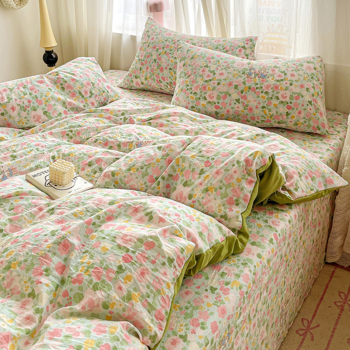 91家纺网 家纺一手货源 找家纺 纽缦家纺 2026春夏新款A类水洗棉四件套 小兔岛