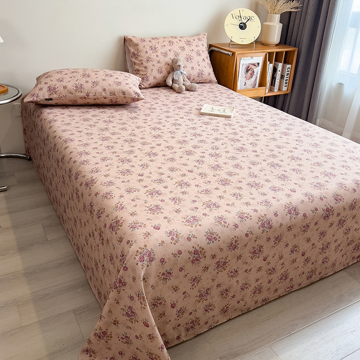 91家纺网 家纺一手货源 找家纺 芃成家纺 2026春夏新款全棉纯棉加厚老粗布单床单床单单件床单三件套 月下玫瑰