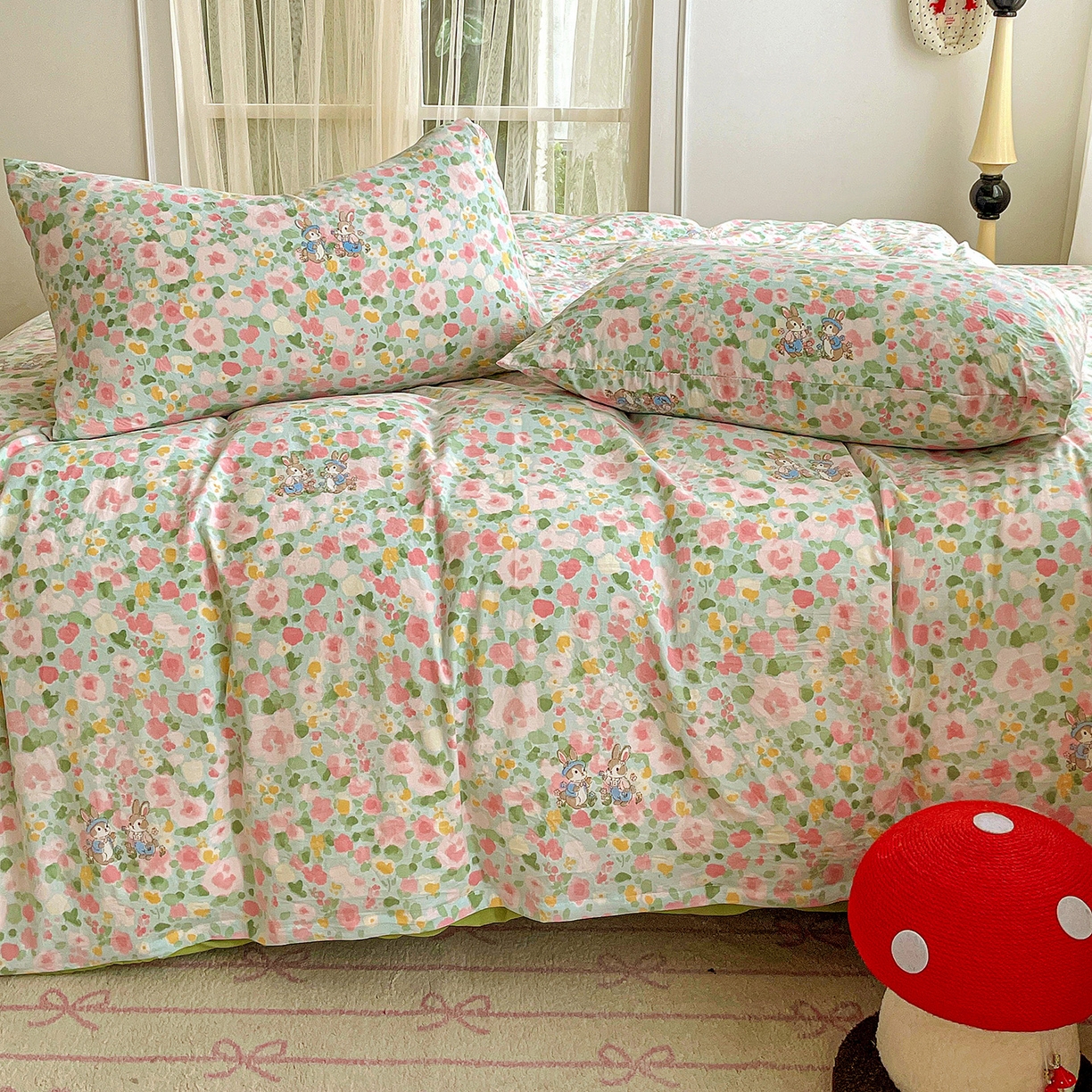 91家纺网 家纺一手货源 找家纺 纽缦家纺 2026春夏新款A类水洗棉四件套 小兔岛