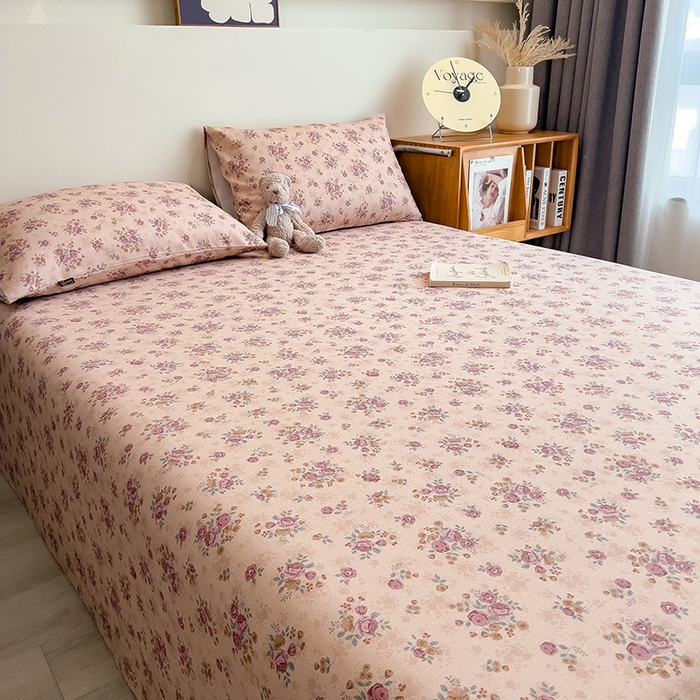 91家纺网 家纺一手货源 找家纺 芃成家纺 2026春夏新款全棉纯棉加厚老粗布单床单床单单件床单三件套 月下玫瑰