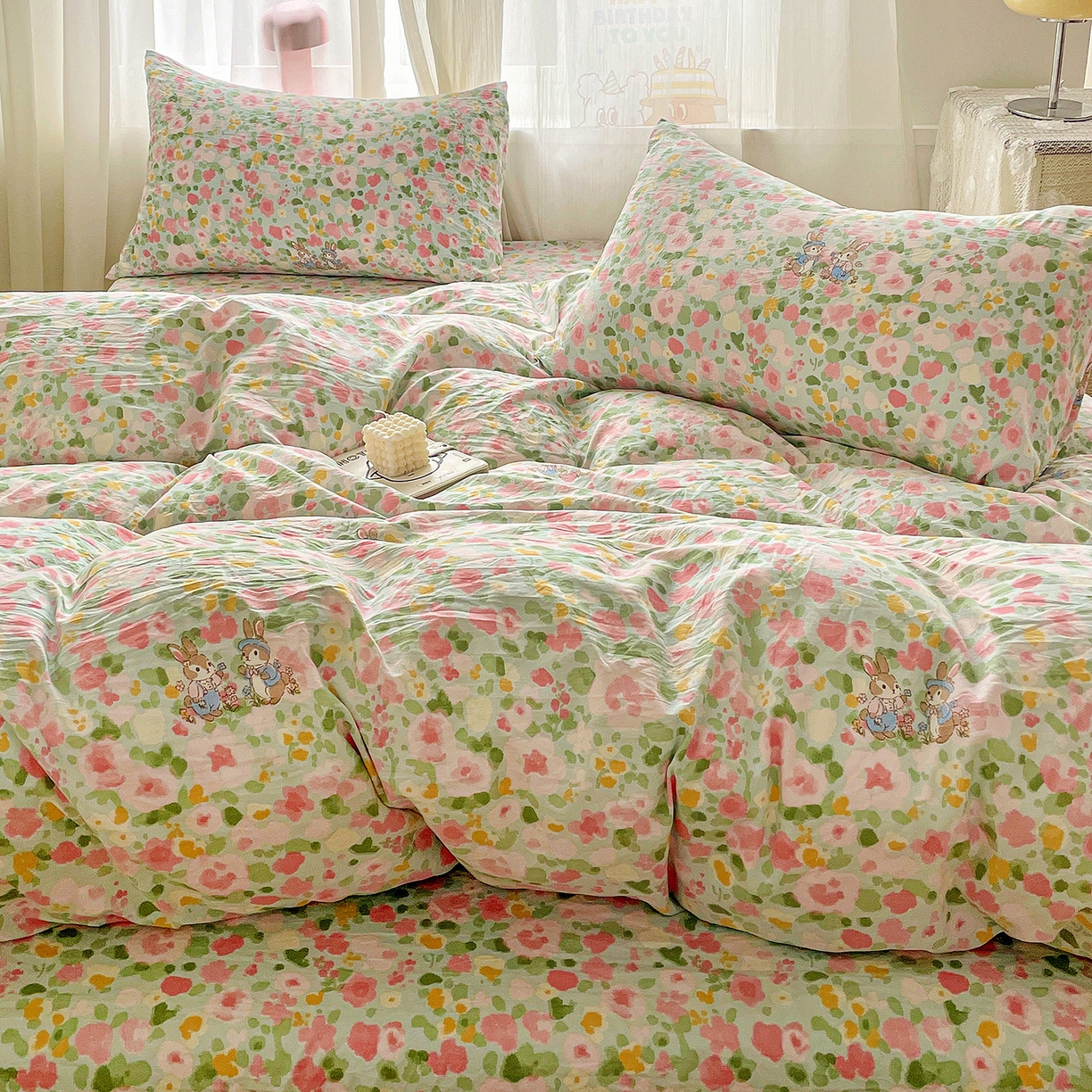 91家纺网 家纺一手货源 找家纺 纽缦家纺 2026春夏新款A类水洗棉四件套 小兔岛