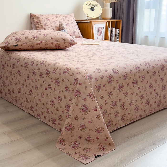 91家纺网 家纺一手货源 找家纺 芃成家纺 2026春夏新款全棉纯棉加厚老粗布单床单床单单件床单三件套 月下玫瑰