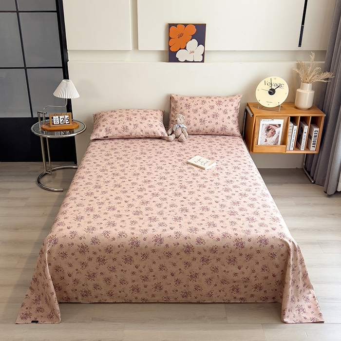 91家纺网 家纺一手货源 找家纺 芃成家纺 2026春夏新款全棉纯棉加厚老粗布单床单床单单件床单三件套 月下玫瑰