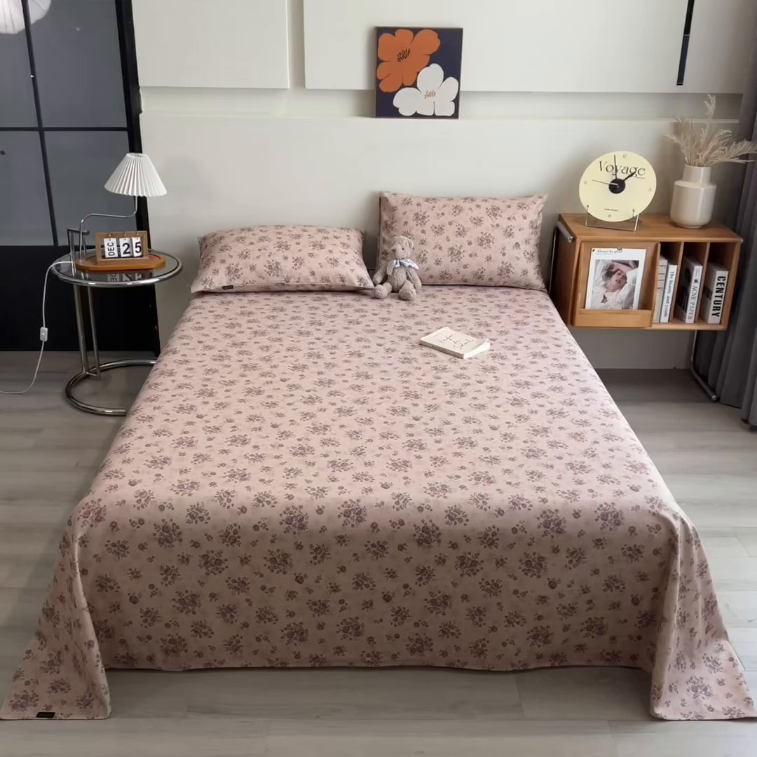 91家纺网 家纺一手货源 找家纺 芃成家纺 2026春夏新款全棉纯棉加厚老粗布单床单床单单件床单三件套 月下玫瑰