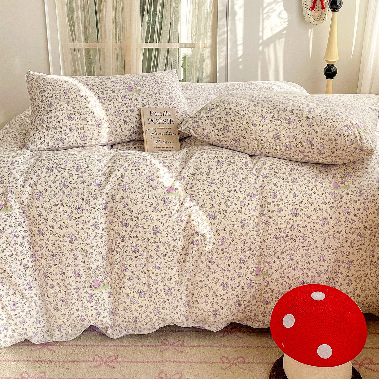 91家纺网 家纺一手货源 找家纺 纽缦家纺 2026春夏新款A类水洗棉四件套 小兔花漾