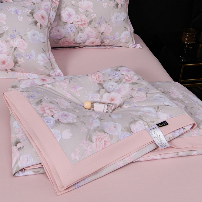 91家纺网 家纺一手货源 找家纺 千嘻汇 2026新款水洗天丝真丝夏被四件套夏凉被空调被 莫奈花园