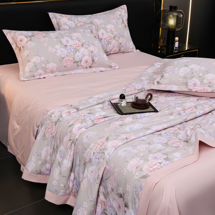 91家纺网 家纺一手货源 找家纺 千嘻汇 2026新款水洗天丝真丝夏被四件套夏凉被空调被 莫奈花园