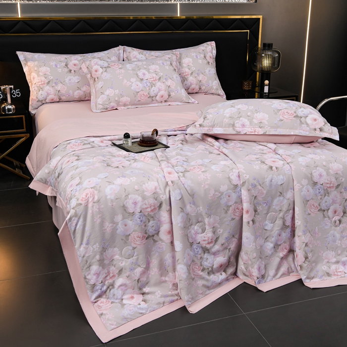 91家纺网 家纺一手货源 找家纺 千嘻汇 2026新款水洗天丝真丝夏被四件套夏凉被空调被 莫奈花园