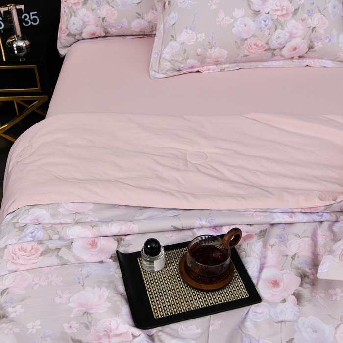 91家纺网 家纺一手货源 找家纺 千嘻汇 2026新款水洗天丝真丝夏被四件套夏凉被空调被 莫奈花园