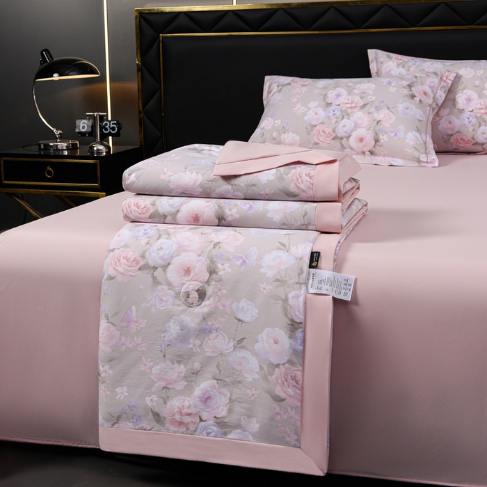 91家纺网 家纺一手货源 找家纺 千嘻汇 2026新款水洗天丝真丝夏被四件套夏凉被空调被 莫奈花园