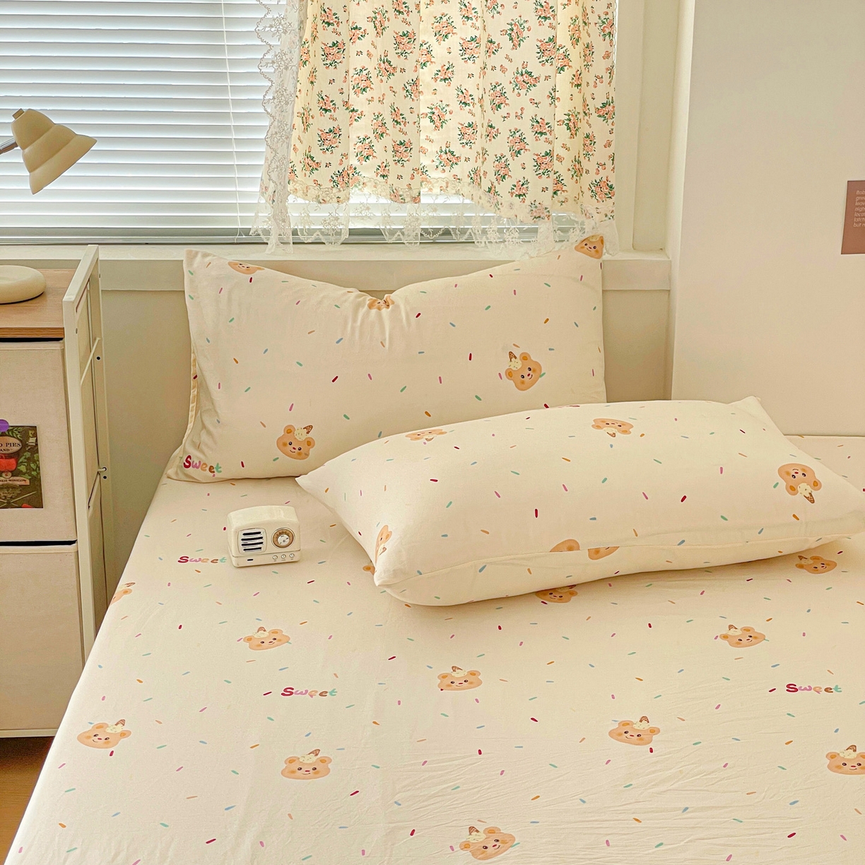 91家纺网 家纺一手货源 找家纺 纽缦家纺 2026春夏新款A类水洗棉四件套 小熊冰淇淋