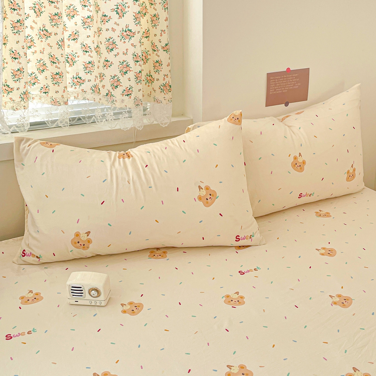 91家纺网 家纺一手货源 找家纺 纽缦家纺 2026春夏新款A类水洗棉四件套 小熊冰淇淋