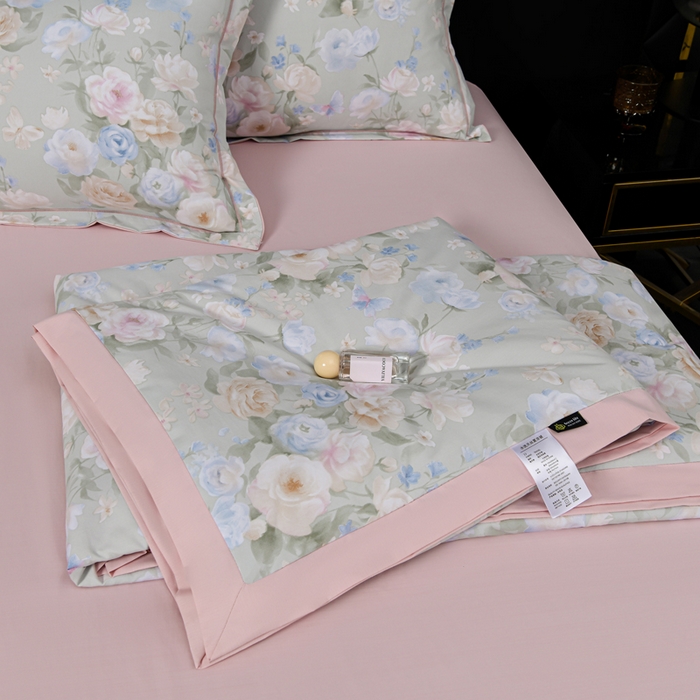 91家纺网 家纺一手货源 找家纺 千嘻汇 2026新款水洗天丝真丝夏被四件套夏凉被空调被 莫奈花园绿