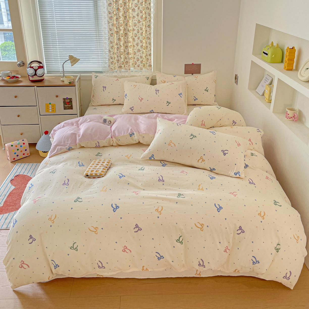 91家纺网 家纺一手货源 找家纺 纽缦家纺 2026春夏新款A类水洗棉四件套 星梦蝶结