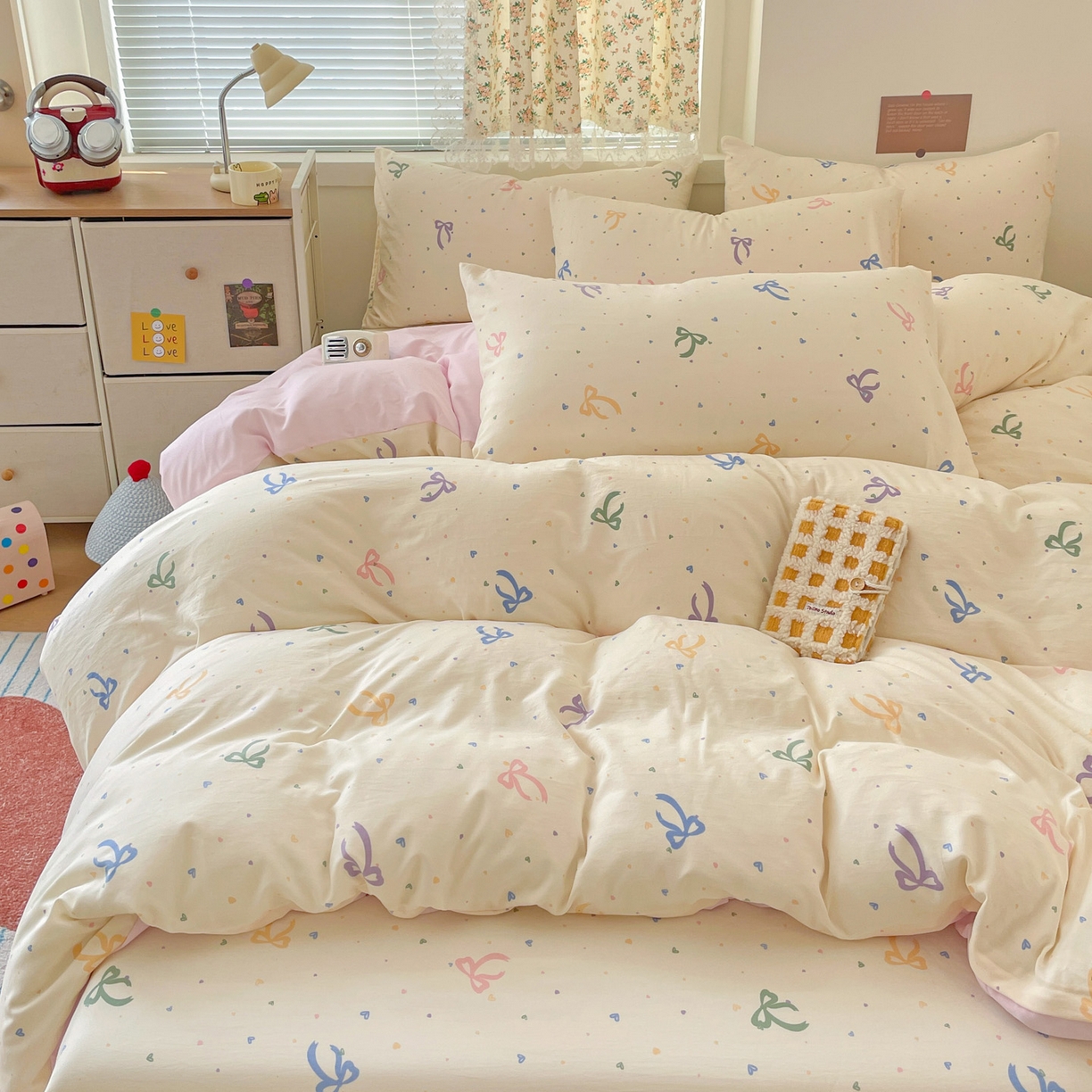 91家纺网 家纺一手货源 找家纺 纽缦家纺 2026春夏新款A类水洗棉四件套 星梦蝶结