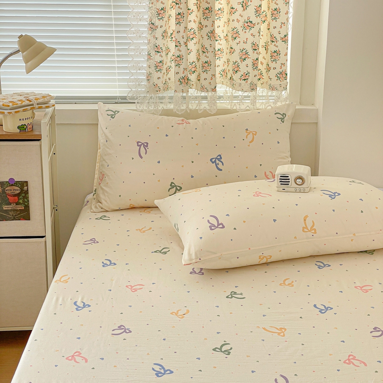 91家纺网 家纺一手货源 找家纺 纽缦家纺 2026春夏新款A类水洗棉四件套 星梦蝶结