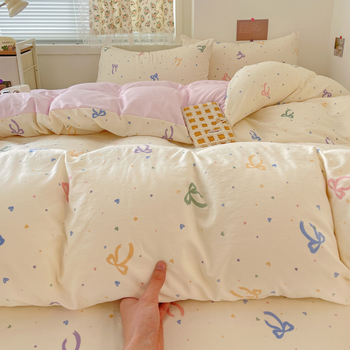 91家纺网 家纺一手货源 找家纺 纽缦家纺 2026春夏新款A类水洗棉四件套 星梦蝶结