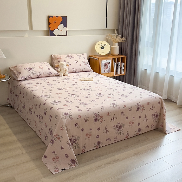 91家纺网 家纺一手货源 找家纺 芃成家纺 2026春夏新款全棉纯棉加厚老粗布单床单床单单件床单三件套 紫韵花境