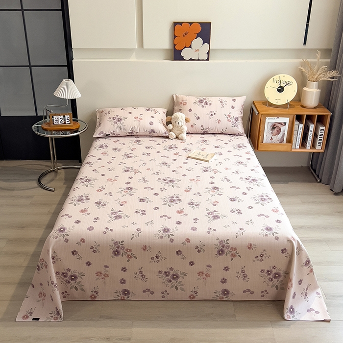 91家纺网 家纺一手货源 找家纺 芃成家纺 2026春夏新款全棉纯棉加厚老粗布单床单床单单件床单三件套 紫韵花境