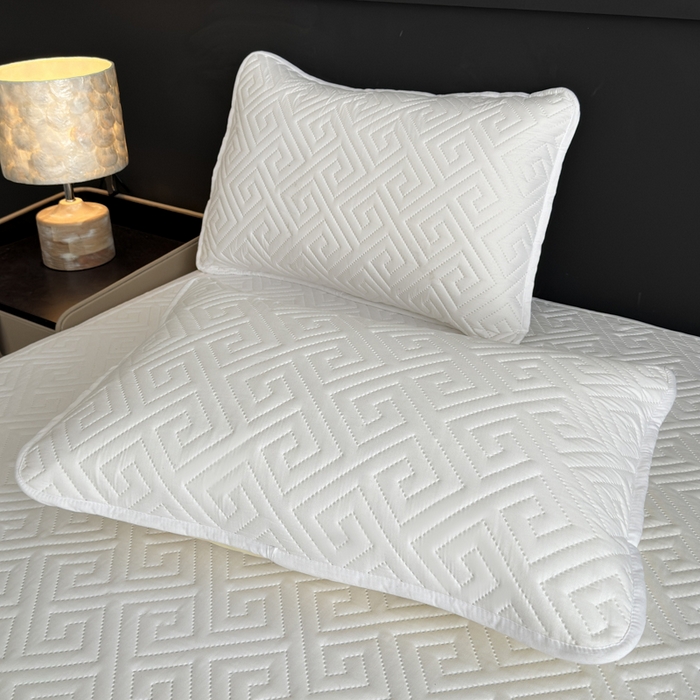 91家纺网 家纺一手货源 找家纺 慕克斯家纺 2026新款防水回字格床笠-慕克斯 白色