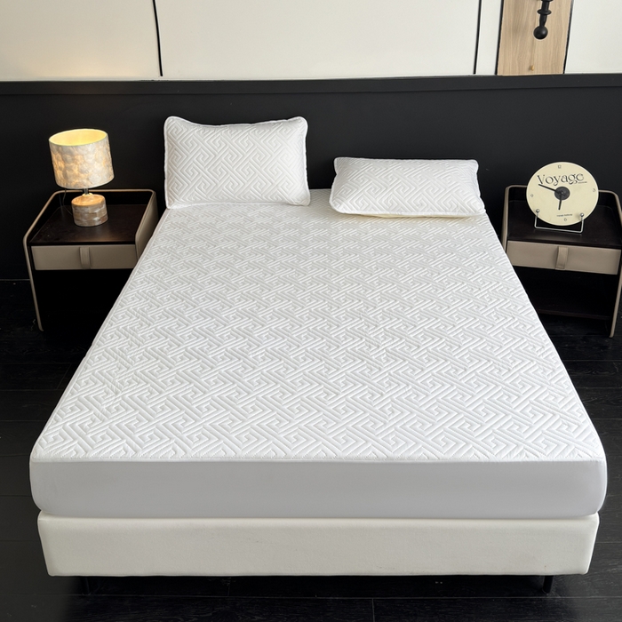 91家纺网 家纺一手货源 找家纺 慕克斯家纺 2026新款防水回字格床笠-慕克斯 白色