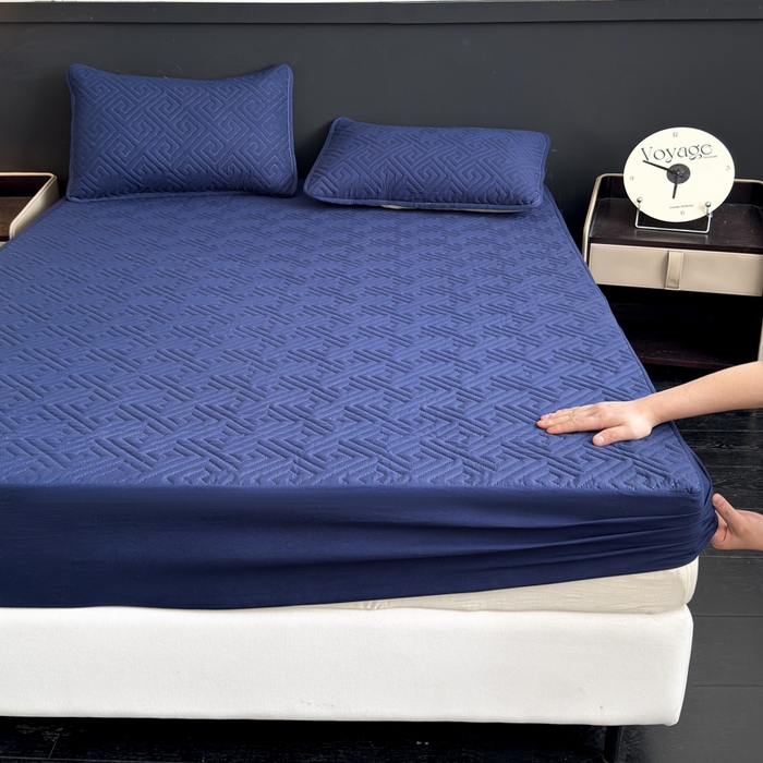 慕克斯家纺 2026新款防水回字格床笠-慕克斯 藏青