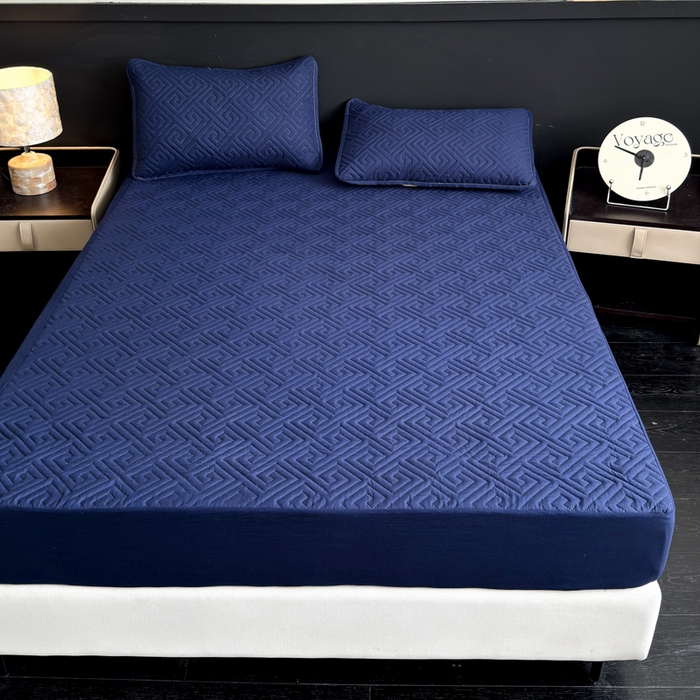 91家纺网 家纺一手货源 找家纺 慕克斯家纺 2026新款防水回字格床笠-慕克斯 藏青