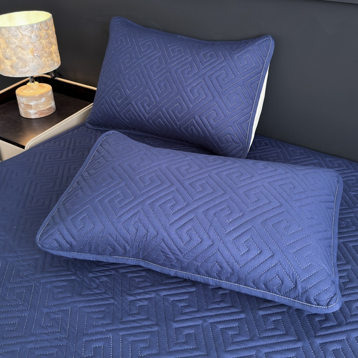 91家纺网 家纺一手货源 找家纺 慕克斯家纺 2026新款防水回字格床笠-慕克斯 藏青