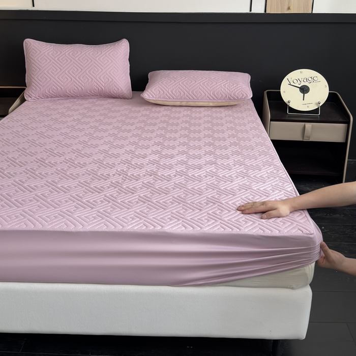 慕克斯家纺 2026新款防水回字格床笠-慕克斯 豆沙