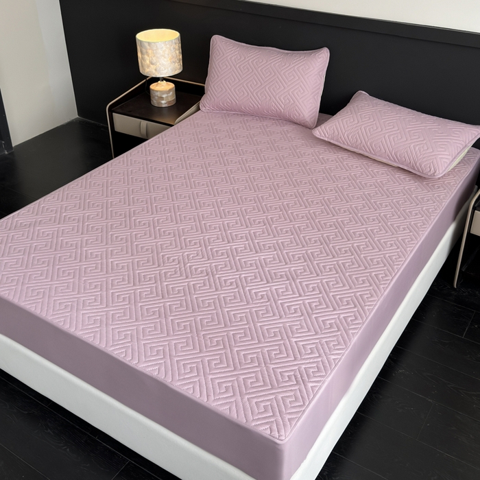 91家纺网 家纺一手货源 找家纺 慕克斯家纺 2026新款防水回字格床笠-慕克斯 豆沙