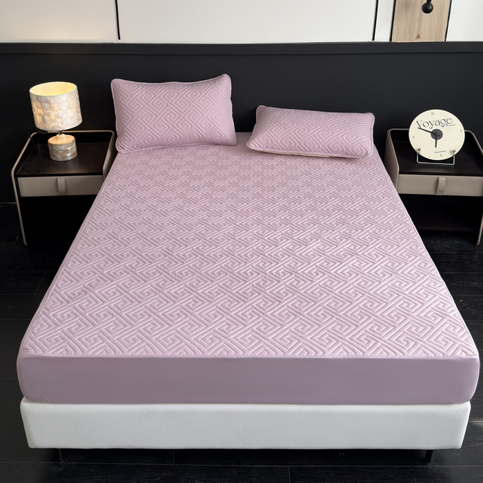 91家纺网 家纺一手货源 找家纺 慕克斯家纺 2026新款防水回字格床笠-慕克斯 豆沙