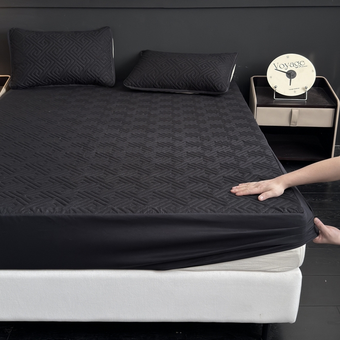 慕克斯家纺 2026新款防水回字格床笠-慕克斯 黑色