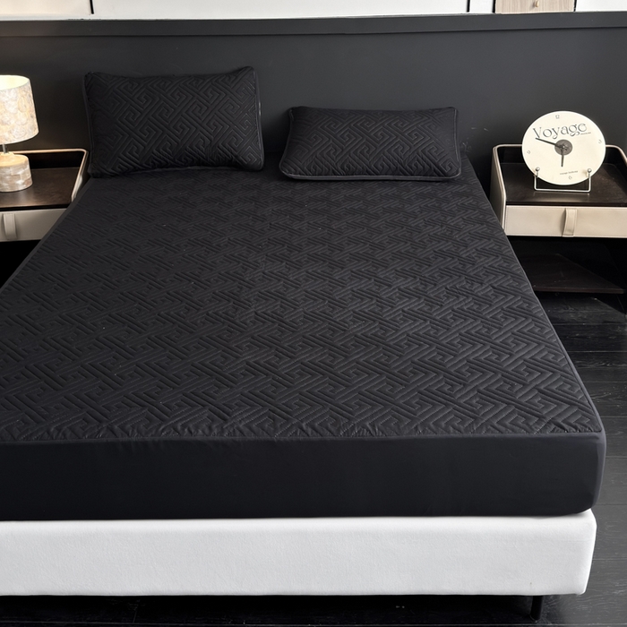 91家纺网 家纺一手货源 找家纺 慕克斯家纺 2026新款防水回字格床笠-慕克斯 黑色