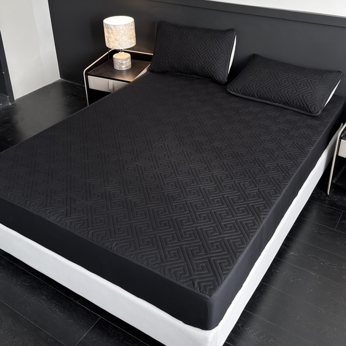 91家纺网 家纺一手货源 找家纺 慕克斯家纺 2026新款防水回字格床笠-慕克斯 黑色