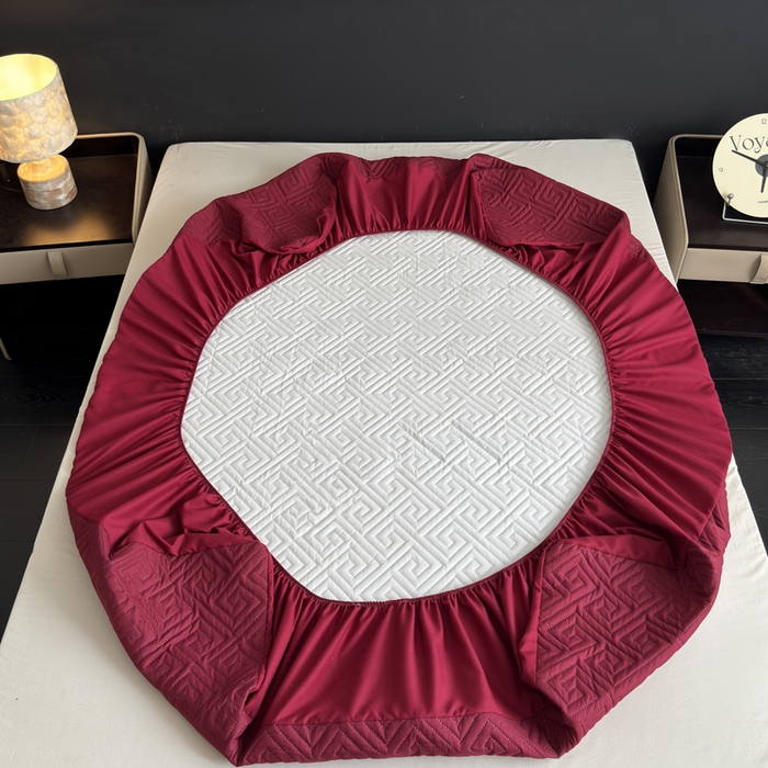 91家纺网 家纺一手货源 找家纺 慕克斯家纺 2026新款防水回字格床笠-慕克斯 酒红