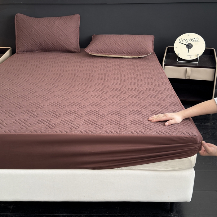 慕克斯家纺 2026新款防水回字格床笠-慕克斯 咖色