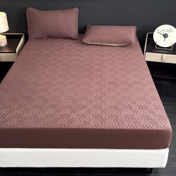 91家纺网 家纺一手货源 找家纺 慕克斯家纺 2026新款防水回字格床笠-慕克斯 咖色