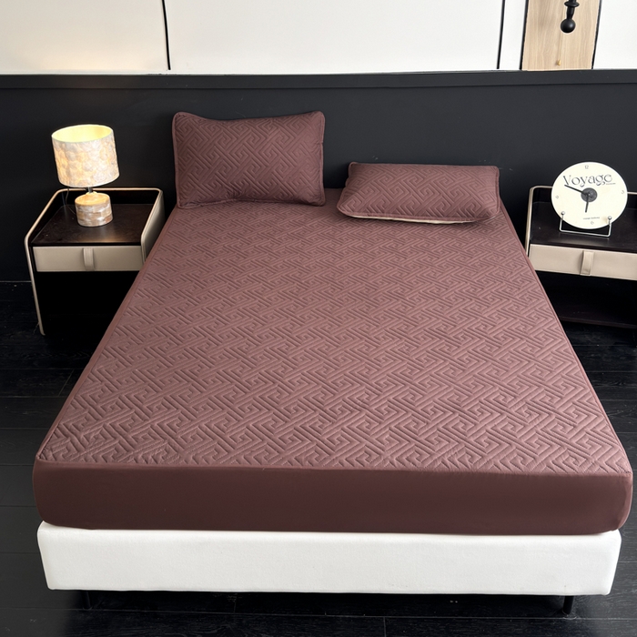 91家纺网 家纺一手货源 找家纺 慕克斯家纺 2026新款防水回字格床笠-慕克斯 咖色