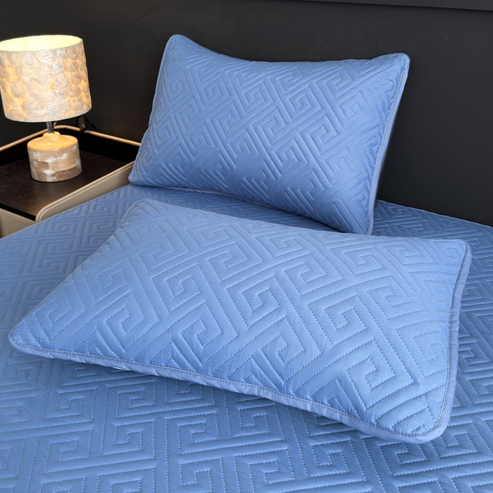 91家纺网 家纺一手货源 找家纺 慕克斯家纺 2026新款防水回字格床笠-慕克斯 蓝灰