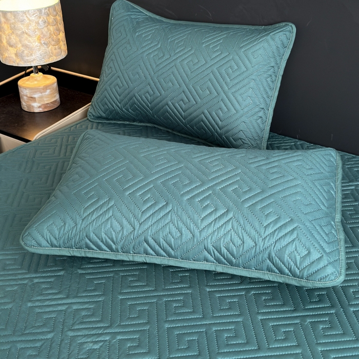 91家纺网 家纺一手货源 找家纺 慕克斯家纺 2026新款防水回字格床笠-慕克斯 墨绿