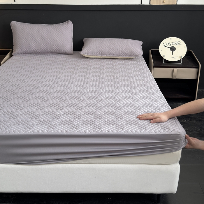 慕克斯家纺 2026新款防水回字格床笠-慕克斯 浅灰