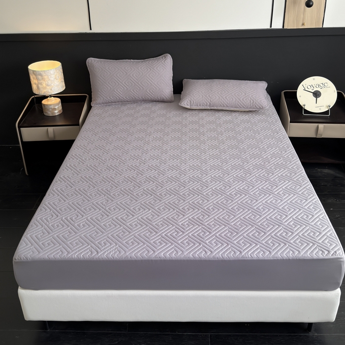 91家纺网 家纺一手货源 找家纺 慕克斯家纺 2026新款防水回字格床笠-慕克斯 浅灰