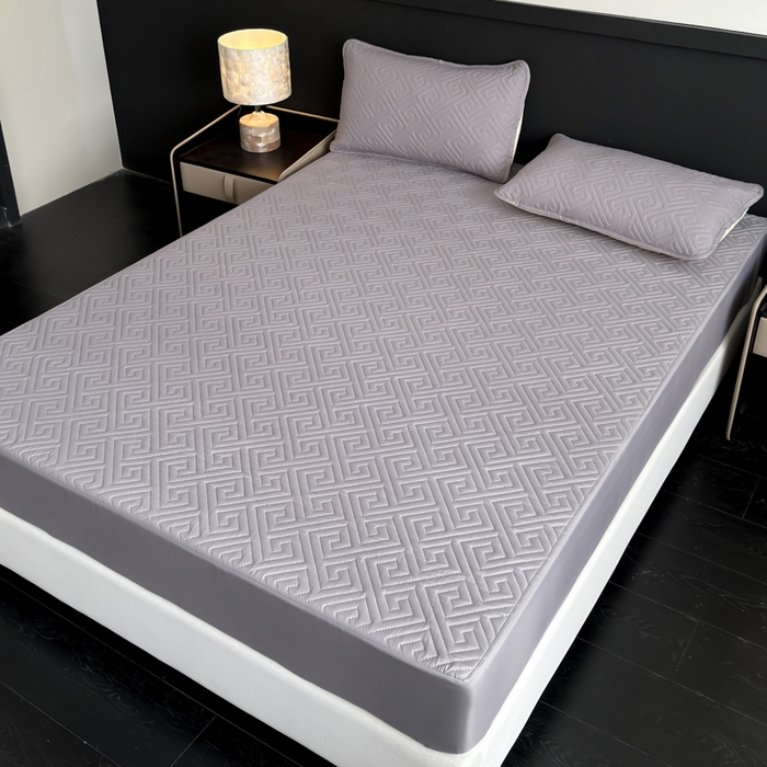 91家纺网 家纺一手货源 找家纺 慕克斯家纺 2026新款防水回字格床笠-慕克斯 浅灰