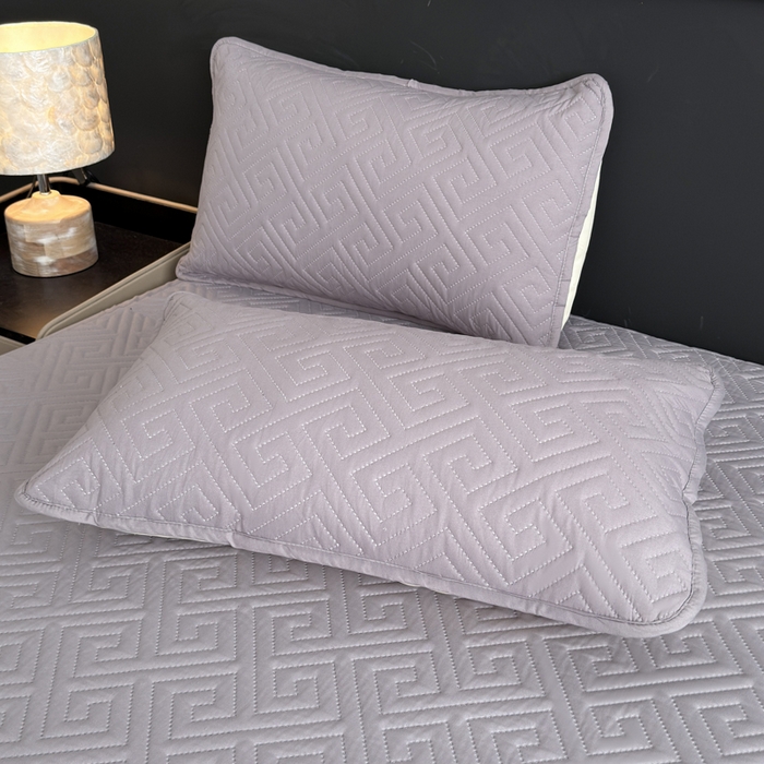 91家纺网 家纺一手货源 找家纺 慕克斯家纺 2026新款防水回字格床笠-慕克斯 浅灰