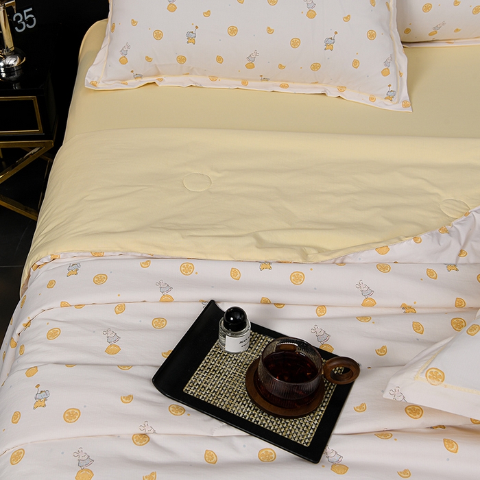 91家纺网 家纺一手货源 找家纺 千嘻汇 2026新款水洗天丝真丝夏被四件套夏凉被空调被 柠檬