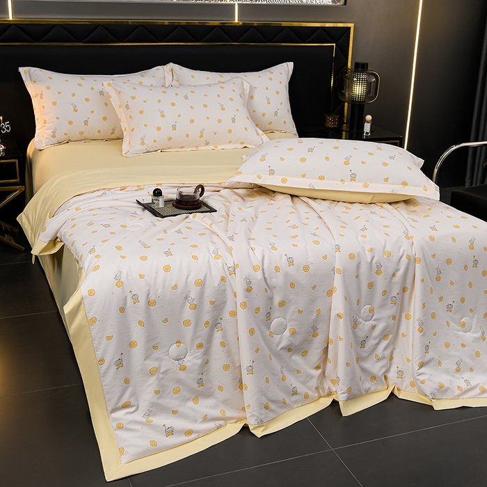 91家纺网 家纺一手货源 找家纺 千嘻汇 2026新款水洗天丝真丝夏被四件套夏凉被空调被 柠檬