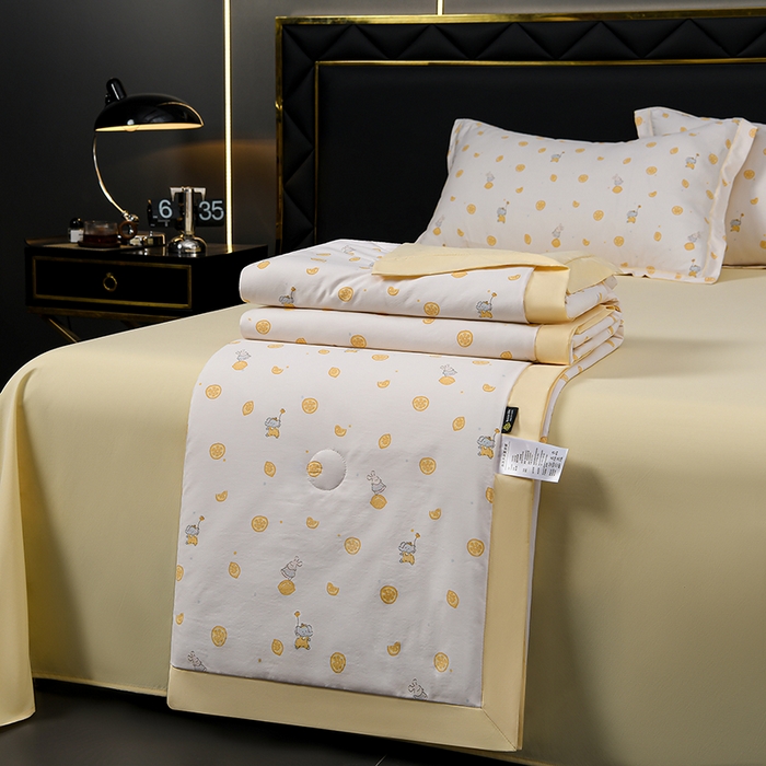 91家纺网 家纺一手货源 找家纺 千嘻汇 2026新款水洗天丝真丝夏被四件套夏凉被空调被 柠檬