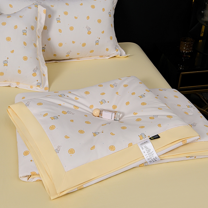 91家纺网 家纺一手货源 找家纺 千嘻汇 2026新款水洗天丝真丝夏被四件套夏凉被空调被 柠檬